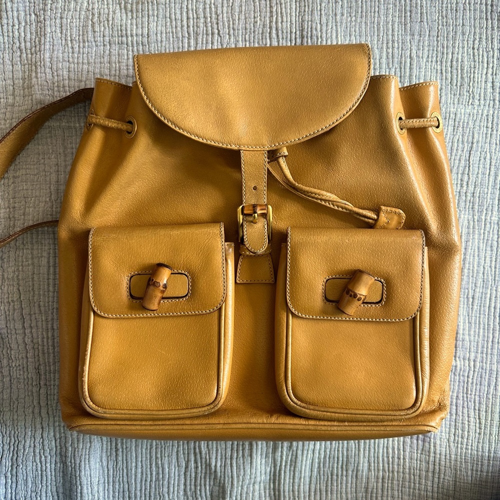 Vintage Gucci leather backpack in camel